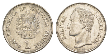 Венесуэла 1 боливар 1990 Симон Боливар, толстый шрифт Y 52a.2 сталь плакированная никелем 4591-415