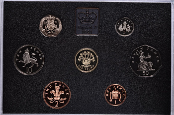 Великобритания набор из 7 монет + жетон монетного двора 1991 в оригинальной пластиковой упаковке PROOF 7-5-4-08