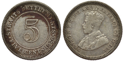 Стрейтс-Сетлментс 5 центов 1926 Георг V (1910-1936) КМ 36 серебро 53-547