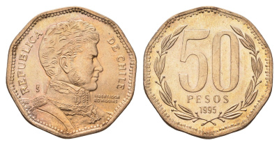 Чили 50 песо 1995 KM 219 алюминиевая бронза UNC 4620-144