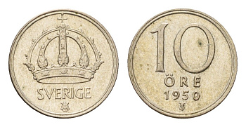 Швеция 10 эре 1950 Густав V (1907-1950) KM 813 серебро 4124-815