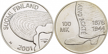 Финляндия 100 марок 2001 Айно Акте (1876-1944), оперная певица KM 97 серебро UNC 1087-4-31