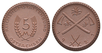 Восточная Саксония 5 марок 1921 Scheuch 391a фарфор 1094-10-35