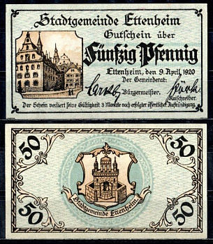 Эттенхайм (Баден) 50 пфеннигов 1920 Mehl Grabowski E31.6 бумага UNC (пресс) 7555-60-2-1