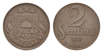 Латвия 2 сантима 1932 KM 2 бронза 4679-239