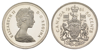Канада 50 центов 1981 Елизавета II (1952-2022), герб KM 75.3 никель PROOF 633-822