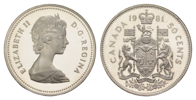 Канада 50 центов 1981 Елизавета II (1952-2022), герб KM 75.3 никель PROOF 633-822