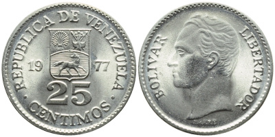Венесуэла 25 сентимо 1977 Симон Боливар KM 50.2 никель 4392-952