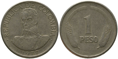 Колумбия 1 песо 1977 KM 258.2 медно-никель 4529-1054