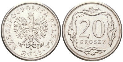 Польша 20 грошей 2011 Y 280 медно-никель UNC 4614-333