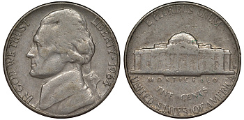 США 5 центов 1964 Джеферсон KM А192 медно-никель 4128-615