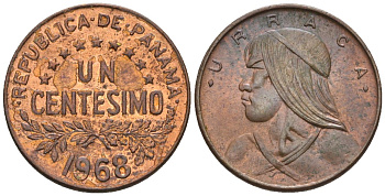 Панама 1 сентесимо 1968  KM 22 бронза  aUNC  4609-834