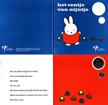 Нидерланды медаль "Пенни Миффи" и 1 евроцентов 2009 в красочной упаковке UNC 8-2-05-52