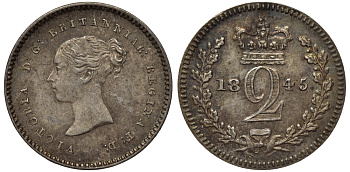 Великобритания 2 пенса 1845 Виктория (1837-1901) Spink 3919, KM 729 серебро PROOFLIKE 1524-431