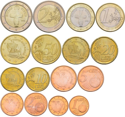 КИПР ЕВРОНАБОР ИЗ 8 МОНЕТ 2008 1, 2, 5, 10, 20, 50 ЕВРОЦЕНТОВ, 1 И 2 ЕВРО UNC 183-731