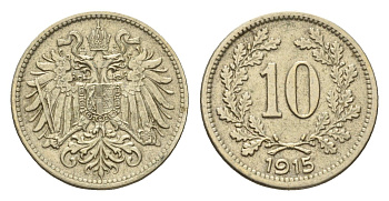 Австрия 10 геллеров 1915 Франц Иосиф I (1848-1916) KM 2822 медь цинк никель 66-624