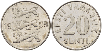 ЭСТОНИЯ 20 ЦЕНТОВ 1999 KM 23a сталь плакированная никелем 66-731