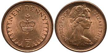 Великобритания 1/2 пенни 1975 Елизавета II (1952-2022) KM 914, Spink 4239 бронза 4181-234