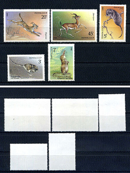 СССР набор из 5 марок (2, 3, 5, 20 и 45 копеек) 1985 Животные, занесенные в Красную Книгу СССР - бухарская бурозубка, пятипалый карликовый тушканчик, боялычная соня, каракал, джейран Загорский 5589, 5590, 5591, 5592 и 5593    марка с оригинальным клеем, б
