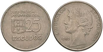 Португалия 25 эскудо 1985 KM 607a медно-никель 4619-716