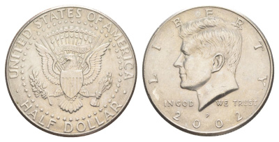 США 1/2 доллара (50 центов) 2002 D, Джон Кеннеди KM A202b медь плакированная медно-никелем aUNC 4542-514