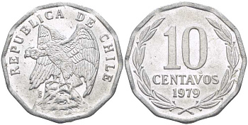 Чили 10 сентаво 1979 KM 205a алюминий 4402-422