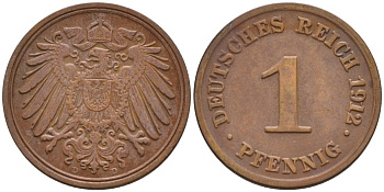 Германия 1 пфенниг 1912 D KM 10, J. 10 медь 4576-244