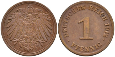 Германия 1 пфенниг 1912 D KM 10, J. 10 медь 4576-244