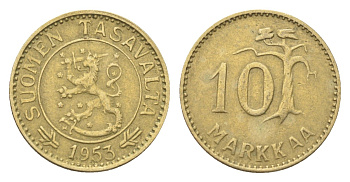 Финляндия 10 марок 1953 KM 38 алюминиевая бронза 4705-716