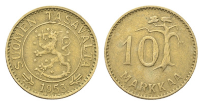 Финляндия 10 марок 1953 KM 38 алюминиевая бронза 4705-716