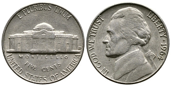 США 5 центов 1964 D, Джефферсон KM А192 медно-никель 08-937