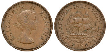 Южная Африка 1 пенни 1957 Елизавета II KM 46 бронза 4162-224