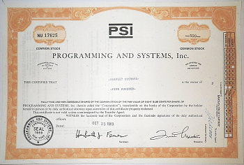 США, Programs and Systems, Inc. 500 акций 1969 бумага 8805-59-1