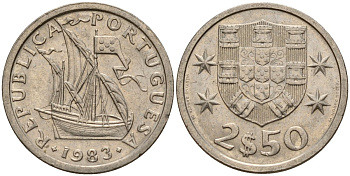 Португалия 2,5 эсукдо 1983 KM 590 медно-никель 4154-1041