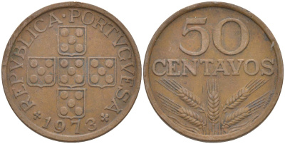 Португалия 50 сентаво 1973 KM 596 бронза 219-916