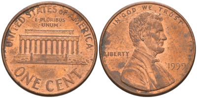 США 1 цент 1999 Авраам Линкольн KM 201b цинк плакированный медью 187-1167