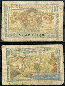 Франция 10 франков ND (1947) казначейство вооруженных сил, уборка зерновых Pick М7а бумага 8614-24-2-2