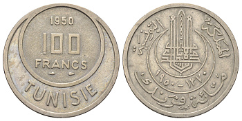Тунис 100 франков 1950 KM 276 медно-никель 51-1533
