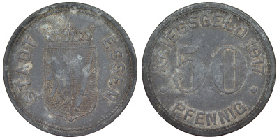 Германия, Эссен 50 пфеннигов 1917 северный Рейн-Вестфалия, нотгельд Funck 123.2 цинк 4121-422