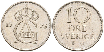 Швеция 10 эре 1973 Густав VI Адольф (1950-1973) KM 835 медно-никель 4585-415