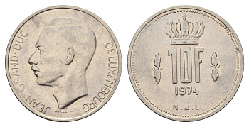 Люксембург 10 франков 1974 Герцог Жан (1964-1999) KM 57 никель 4678-957