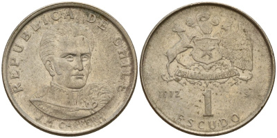 Чили 1 эскудо 1972 Хосе Мигель Каррера KM 197 медно-никель 4154-958
