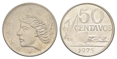 Бразилия 50 сентаво 1975 KM 580b нержавеющая сталь UNC 4642-1125