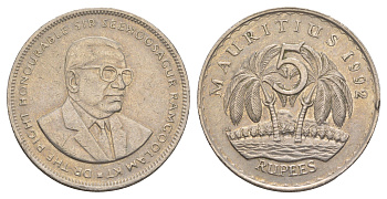 Маврикий 5 рупий 1992 Сивусагур Рамгулам KM 56 медно-никель 4645-425