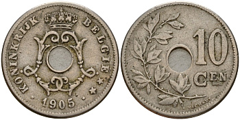 Бельгия 10 сантимов 1905 BELGI? KM 53 медно-никель 4189-759