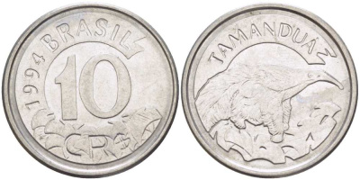 Бразилия 10 крузейро реал 1994 муравьед KM 628 нержавеющая сталь 4388-325