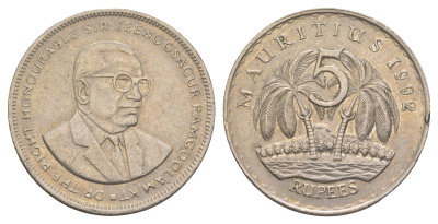 Маврикий 5 рупий 1992 Сивусагур Рамгулам KM 56 медно-никель 4645-425