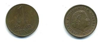 НИДЕРЛАНДЫ 1 ЦЕНТ 1970 ЮЛИАНА KM 180 бронза 53-169