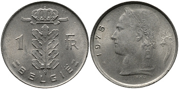 Бельгия 1 франк 1971 Belgie, Бодуэн I (1951-1993) KM 143.1 медно-никель 99-365