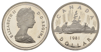 Канада 1 доллар 1981 Елизавета II (1952-2022), каноэ KM 120.1 никель PROOF 443-614